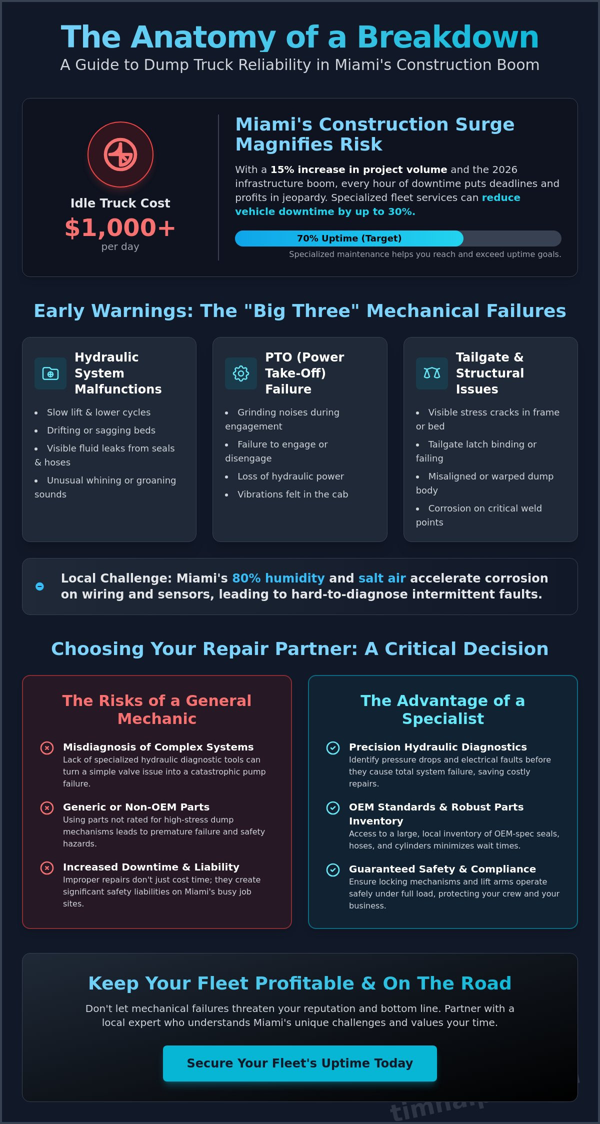 Dump Truck Repair in Miami: Expert Fleet Service & Hydraulic Solutions (2026)